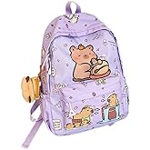 BlingKicks Capybara Fashionable Print Large Capacity Backpack with Pins and Accessories For Adults Ita Bag (Purple)