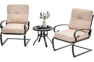 Oakcloud Outdoor Bistro Set 3-Piece Spring Metal Lounge Cushioned Chairs and Bistro Table Set Wrought Iron Cafe Furniture Seat, Brown
