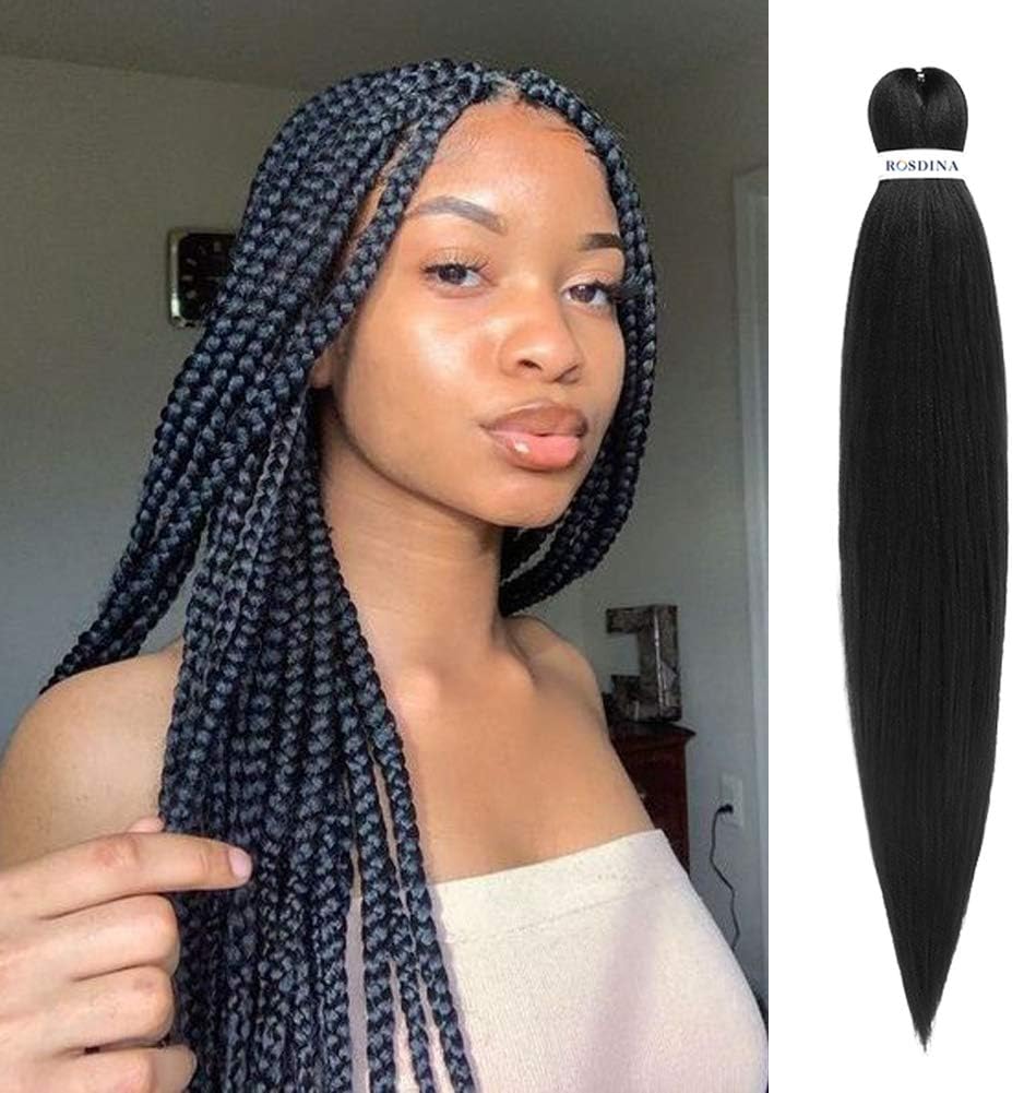 Pre Stretched Braiding Hair 26"-8 Packs Long Itch Free Hot Water Setting Synthetic Fiber Crochet Braiding Hair Extension (26", 1B#)