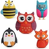LEIZHAN 5X8GB Cute Animals USB Flash Drive With Chain Bee Fox Owls Penguin Pen Drive Gifts for School Kids and Students(Pack of 5 Animals)
