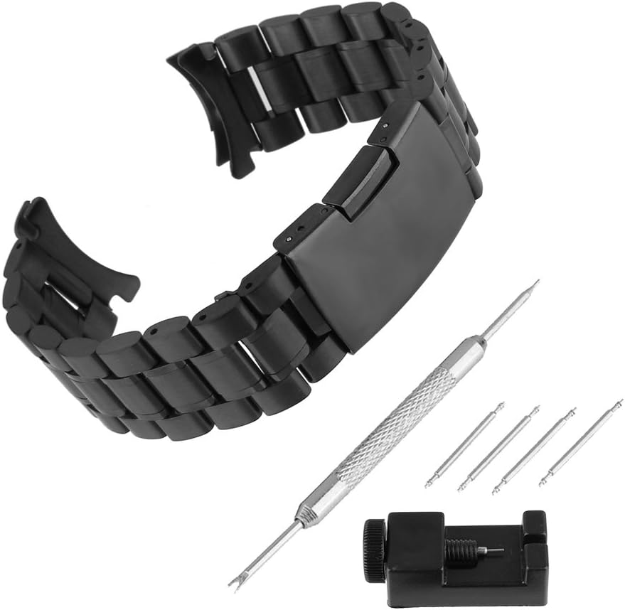 Bewish Curved End Design Stainless Steel Bracelet Watch Band Strap Single Button Fold-Over Clasp Wrist