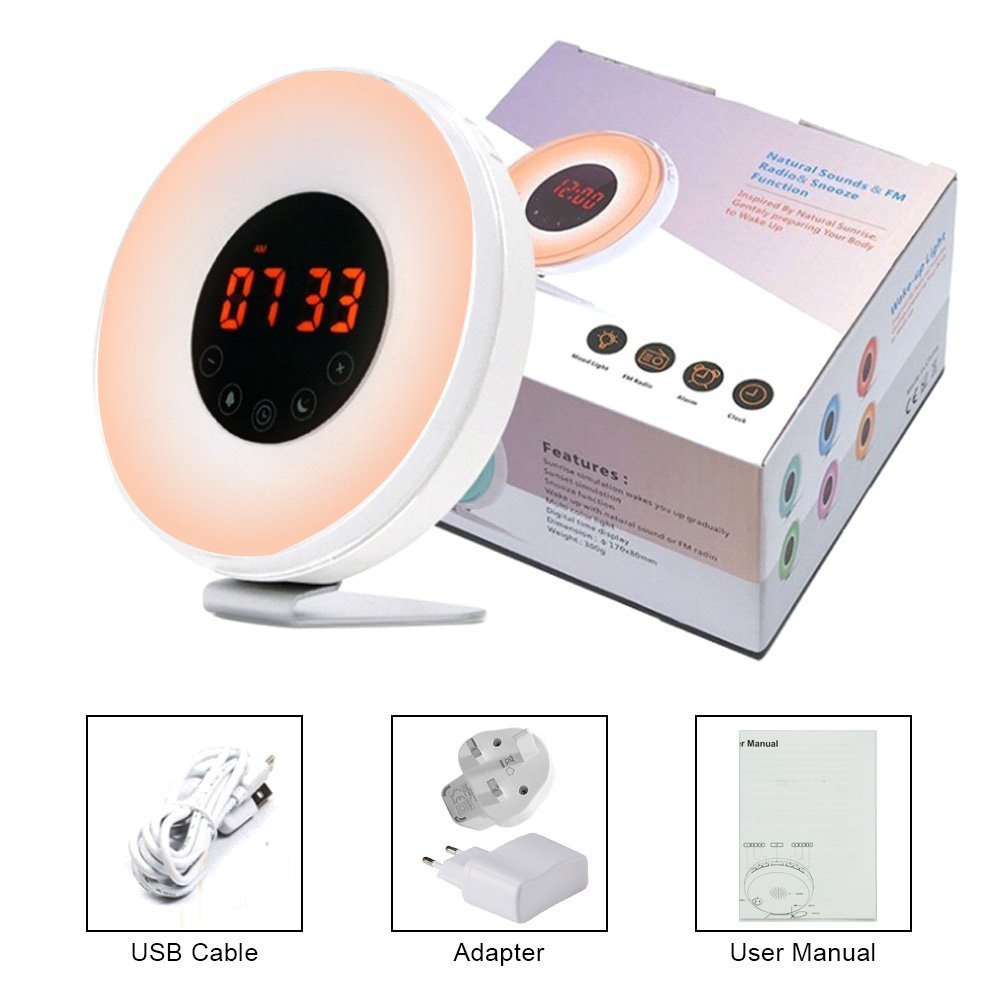 MARVUE Wake Up Light Sunrise Alarm Clock with 7 Colors Led Lights, 6 Alarm Sounds