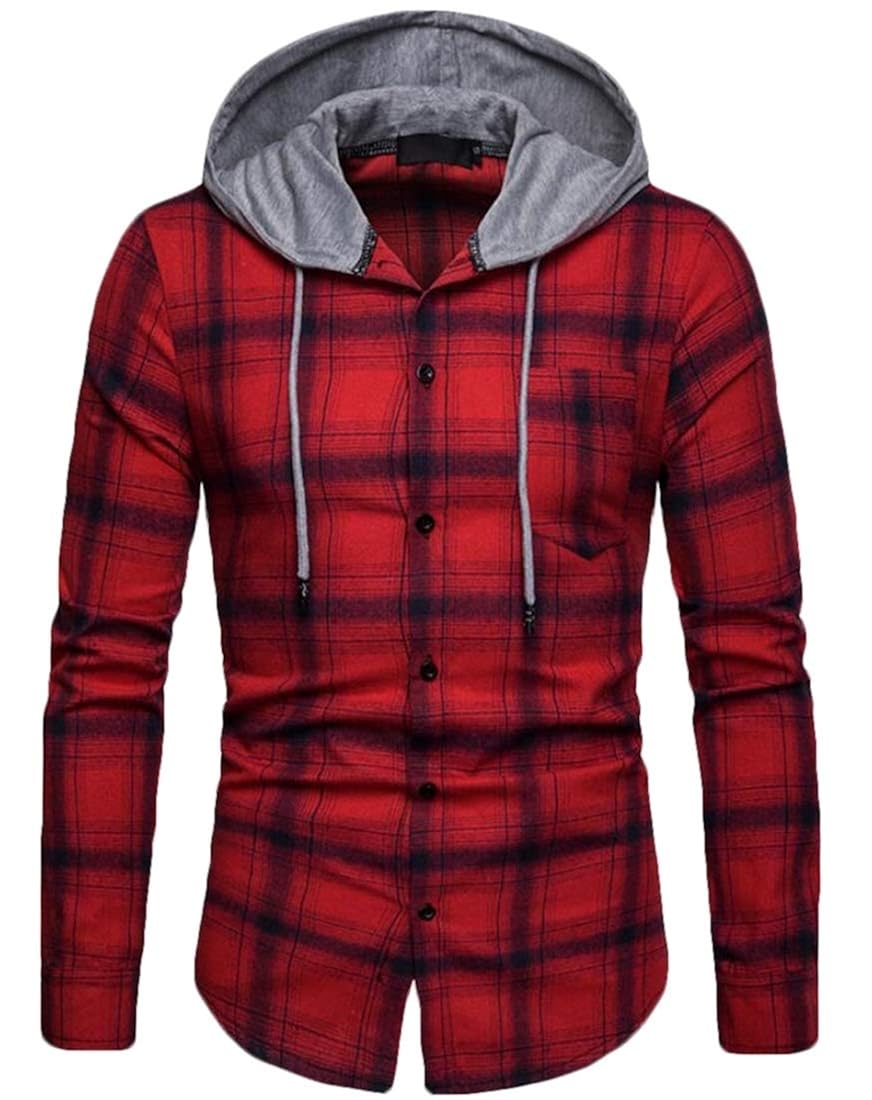 Check Hoodie Casual Dress Shirts 