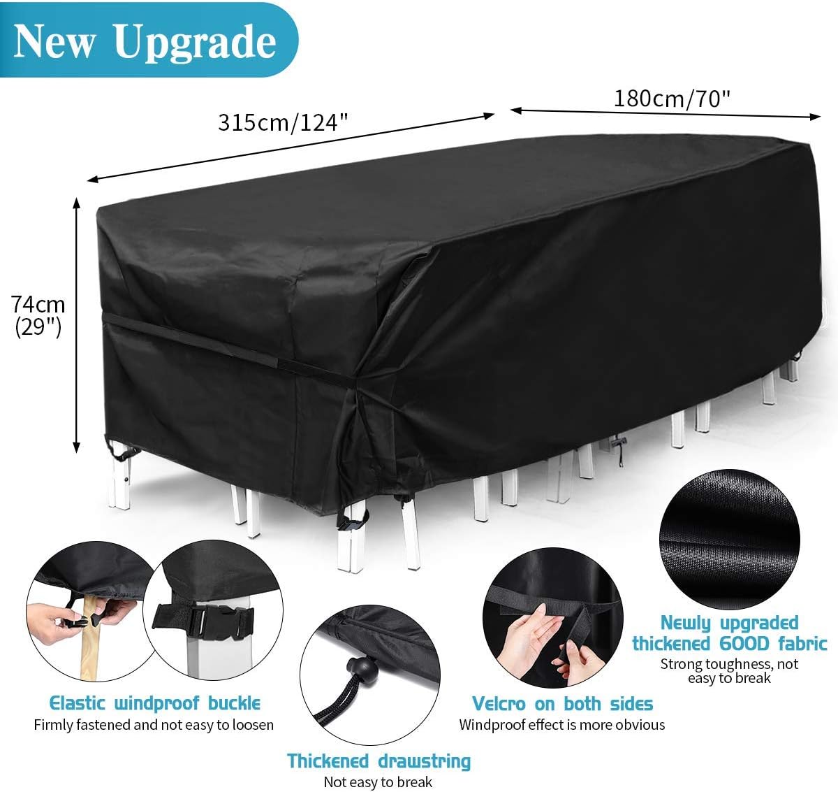 king do way Outdoor Patio Furniture Covers, Extra Large Outdoor Furniture Set Covers Waterproof, Windproof, Tear-Resistant, UV, Fits 12-14Seat (Upgraded Version 600D) 124"X70"X29" : Garden & Outdoor