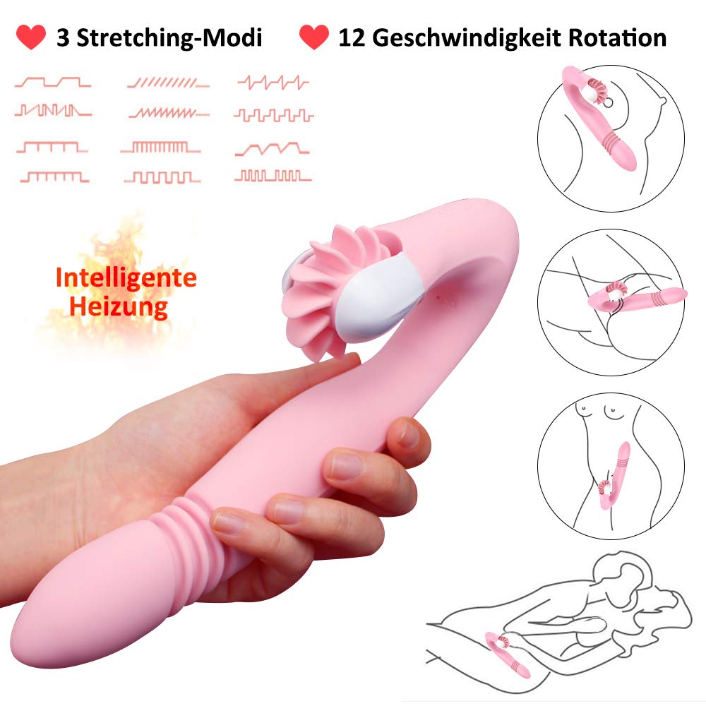 G-Punkt Vibratoren für Sie, AUPLAY Heizung Doppelmotoren Zungenlecken Vibrator für die Klitoris und G-punkt Stimulator mit Stoßfunktion, 3 Stretching-Modi und 12 Geschwindigkeit Rotation für Frauen