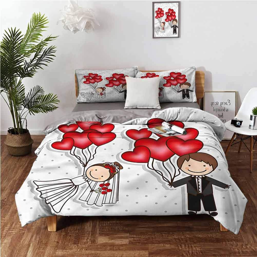 Anyangeight Washed Duvet Cover Set, Wedding Funny Newlyweds Balloons 3-Piece Bedding Sets (1 Duvet Cover,2 Pillow Shams) Brushed Microfiber Bedding - Cal King 104"x98"
