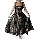 CORAMOON Womens Summer Sun Dress Gothic Celestial Maxi Sundresses Casual Witch Flowy Dresses Dating Vacation Outfit
