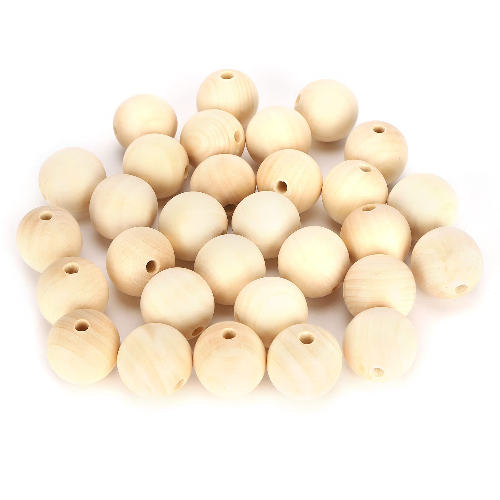 30Pcs Wooden Beads Natural Round Wood Beads Set, 40mm Wood Round Spacer Beads for Crafts DIY Handmade Decorations Jewellery Craft Making