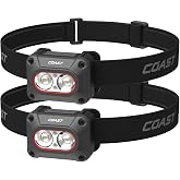 Coast FLX10R 1000 Lumen Waterproof USB-C Rechargeable LED Headlamp, Red &amp; Green Light Modes, Flood &amp; Spot, 2-Pack