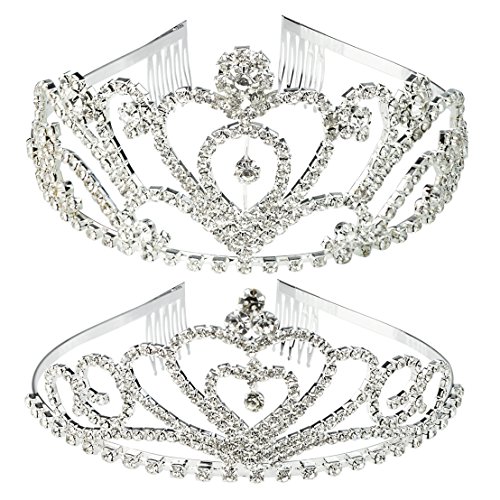 SUMERSHA 2 Pack Wedding Tiara Rhinestones Crystal Bridal Crown with Comb Heart-Shape Princess Crown Headband For Party - Thumbnail 7