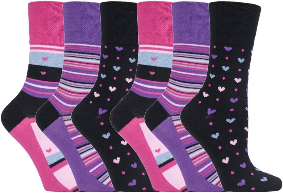 6 Pairs Plain Ladies Gentle Grip Honeycomb Top Socks 6 Colours (GG134)
