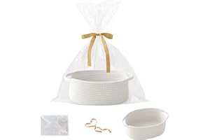 HZFTJOY Gift Basket with Gift Bag and Ribbons,Small Rope Woven Shelf Storage,Baskets for Gifts Empty,Birthday,Baby Shower,Decorative Organizer Box with Handles(White)