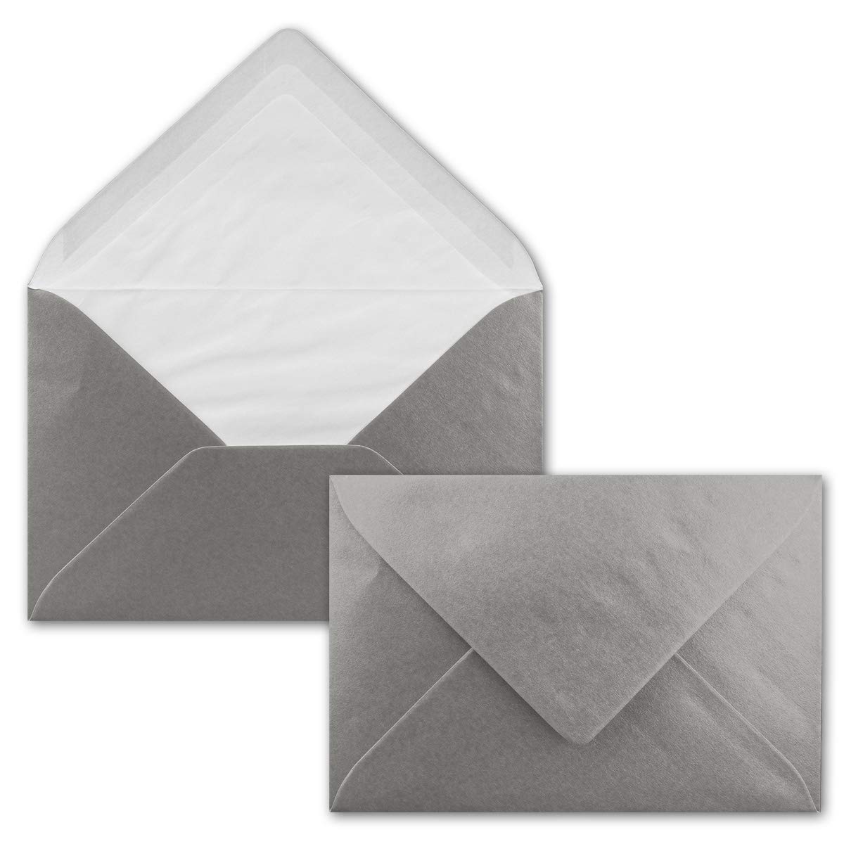 NEUSER PAPIER 50 envelopes Silver metallic glossy - DIN C6 - lined with white tissue paper - 90 g/m² - 11.4 x 16.2 cm - wet glue -