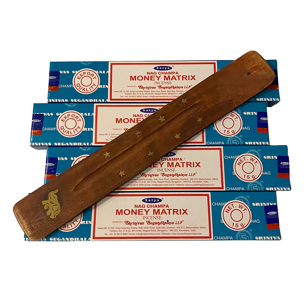 VIE Satya Incense Sticks, 4 Packs x 15g, with Incense Holder, Money Matrix