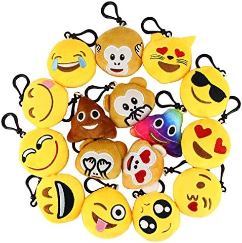 SMTHOME Emoji KeyChains [16 Pack] Mini 2" Plush Pillows Face Expression Bag Accessory, Kids Party Supplies Favors