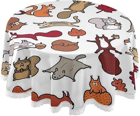 Amazon 円形 テーブルクロス リス 動物柄 卓布 テーブルカバー 撥水 インテリア アンティーク おしゃれ 直径152cm 食卓 お洒落 ティーテーブル シンプル 滑り止め 防塵 キッチン 汚れ防止 手入れ簡単 レース縁取り テーブルクロス オンライン通販
