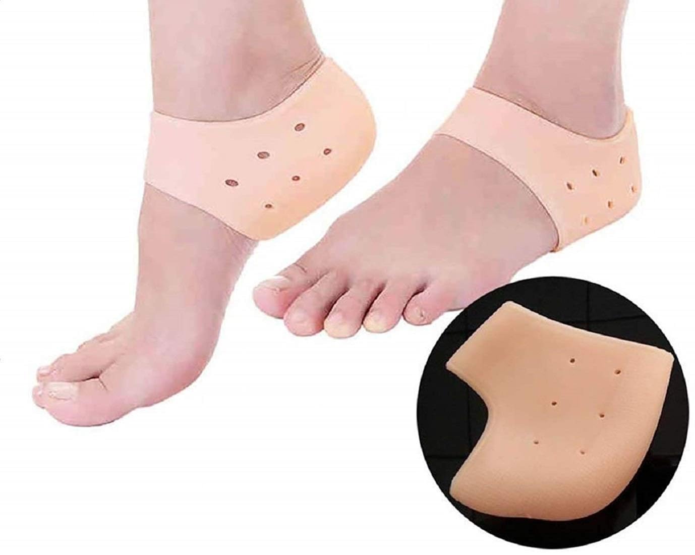 BOLDNYOUNG Silicone Gel Heel Pad Socks for Men and Women (SKIN, Free