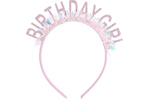 Pink Birthday Headband, Happy Birthday Crown for Girls Women with Iridescent Confetti Party Celebration Decoration Headdress