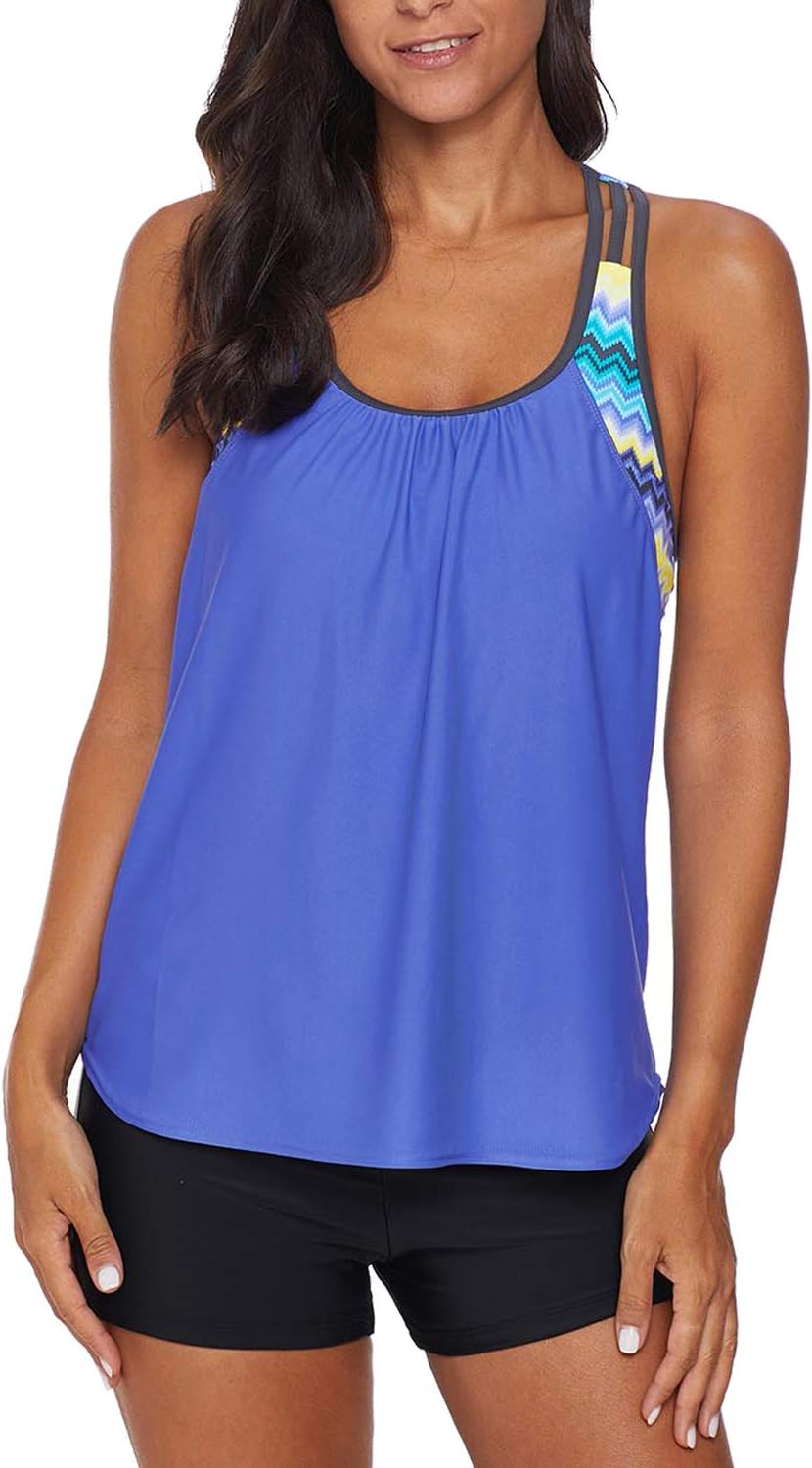 Women's Swimsuits Color Block Tankini Top Boyshort Swimwear