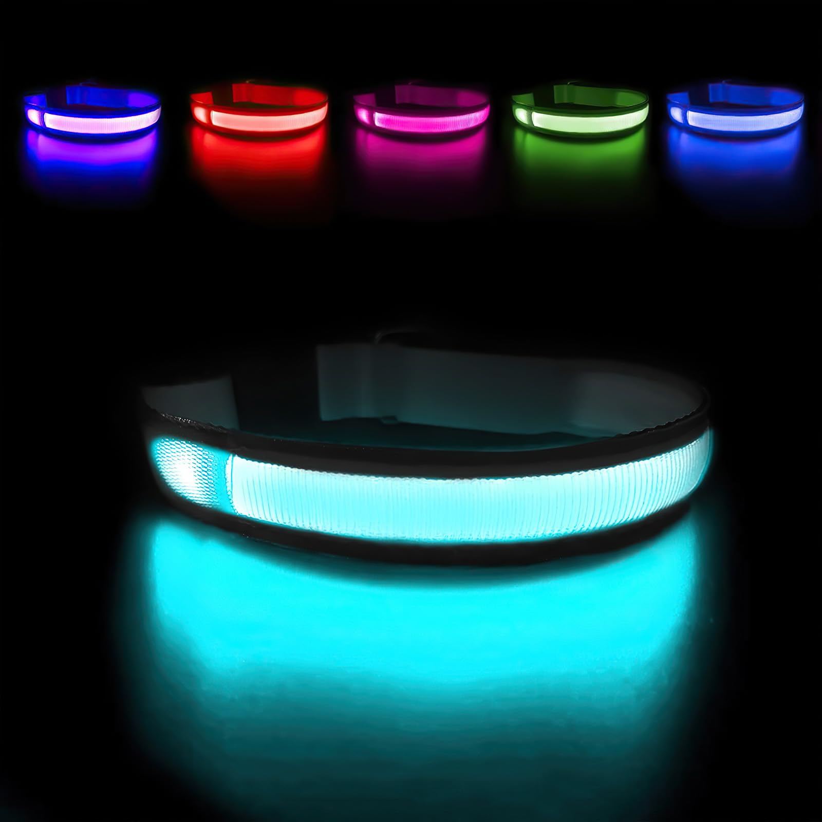 MASBRILL Light Up Collar, LED Dog Collar Lights for Dark, Rechargeable and Waterproof Flashing Collar with 3 Glowing Modes, Adjustable for Small/Medium/Large Dogs (Black)