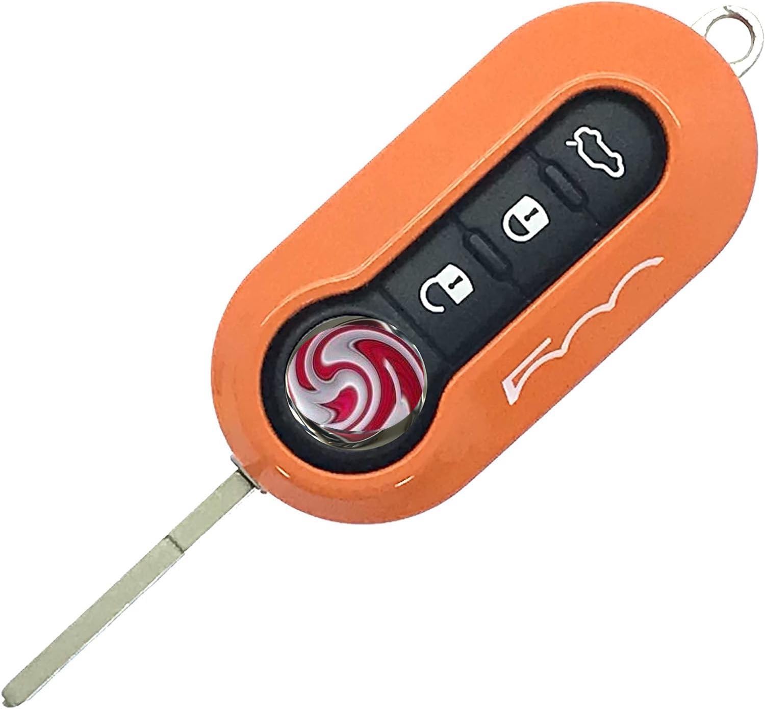 Nordecco Fiat 500 Key Case Cover - Fits 500, 500C, 500L, Abarth, Grande Punto, Brava, Fiat Panda, Stilo, Linea - 3 Button Flip (Orange - White)