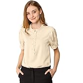 Allegra K Women's Vintage Office Blouse Tops Half Placket Puff Sleeve Ruffled Shirt