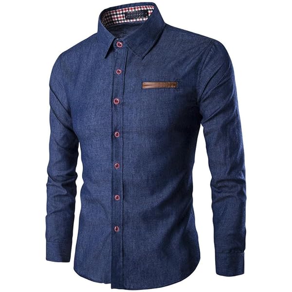 Amazon.com: JXGSGOGO Mens Casual Dress Shirt Long Sleeve Button Down Denim  Shirts Dark Blue US M : Clothing, Shoes & Jewelry