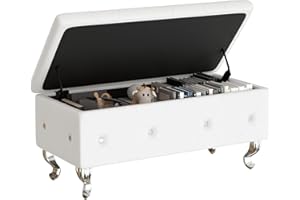 DKLGG Storage Bench for Bedroom, Upholstered Storage Ottoman Bench, Tufted Bed Bench with Safety Hinge, PU Leather End of Bed Storage Bench for Bedroom, Living Room, Entryway