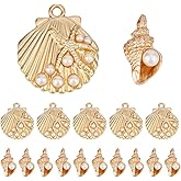 SUNNYCLUE 1 Box 40Pcs Gold Shell Pearl Charms Conch Charm Alloy Shiny Ocean Animal Beach Shells Seashell Cowrie Summer Sea Charm for Jewelry Making Charms Women DIY Keychain Bracelet Earring Necklace
