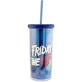 Friday The 13th Jason Voorhees Plastic Carnival Cup With Spill-Resistant Lid and Reusable Straw | Holds 20 Ounces