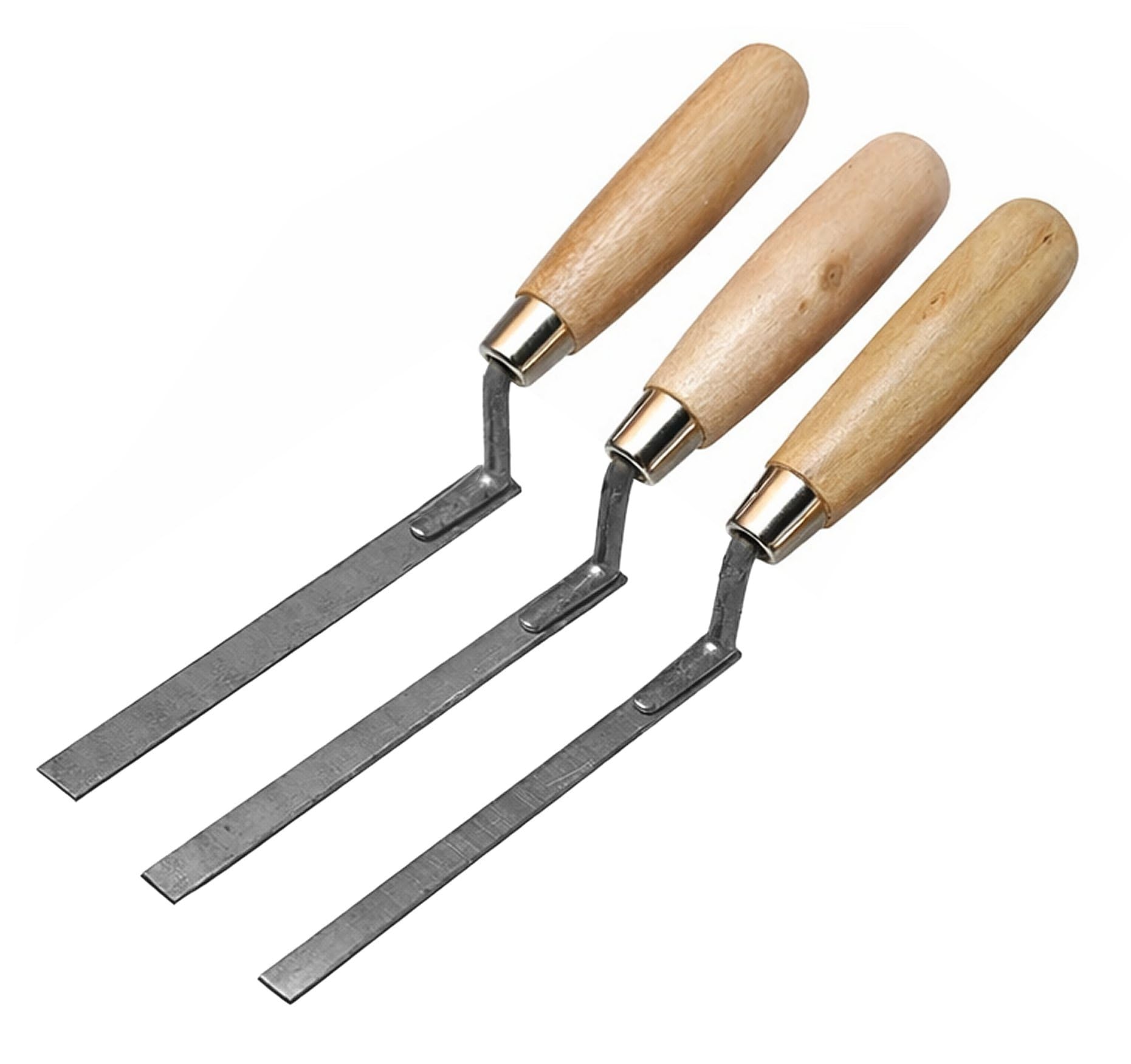 3 x Wide Finger Pointing Trowel Set 10 12 14 mm Flat Spring Carbon Steel Tuck with Wooden Handle (3 Pcs)