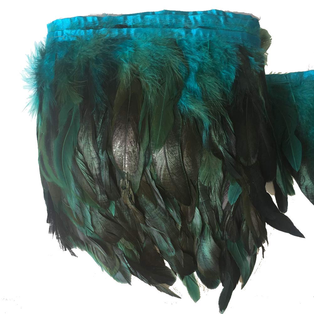 Sowder Rooster Hackle Feather Fringe Trim 5-7" in Width Pack of 5 Yards(turquoise)