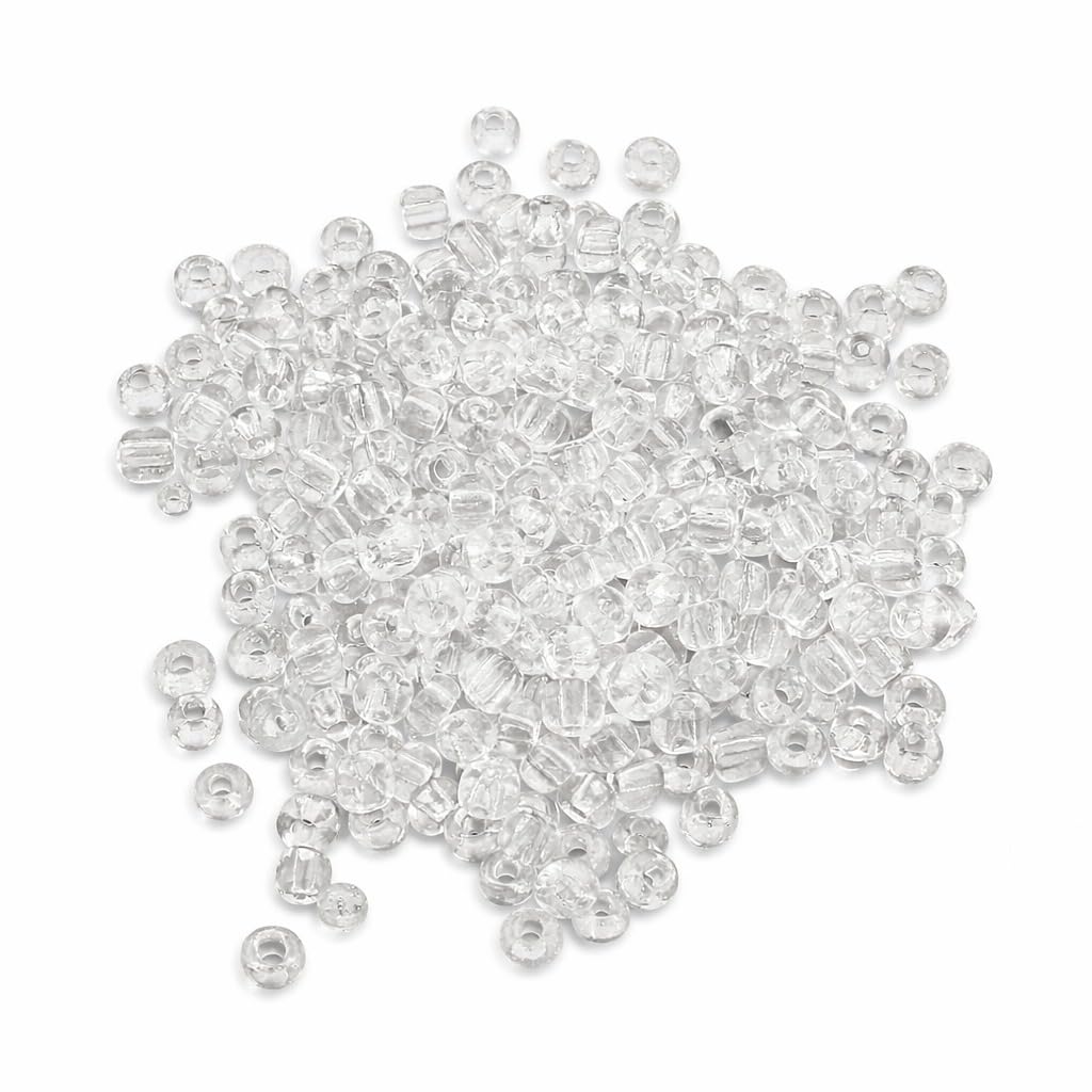 Pack of 1100 Glass Seed Beads 4 mm, 6/0, Pony Beads, Clear Mini Children's Beads, Seed Beads, Choice of Colours (Crystal Transparent)