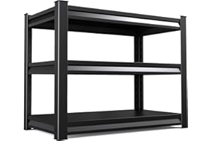 EWZXDB 3T Storage Shelves, Metal Shelving Garage Shelving with Adjustable Shelves, Heavy Duty Shelving, Easy to Assemble Shelving Units and Storage, 36''H*35.4''W*15.7''D, Black