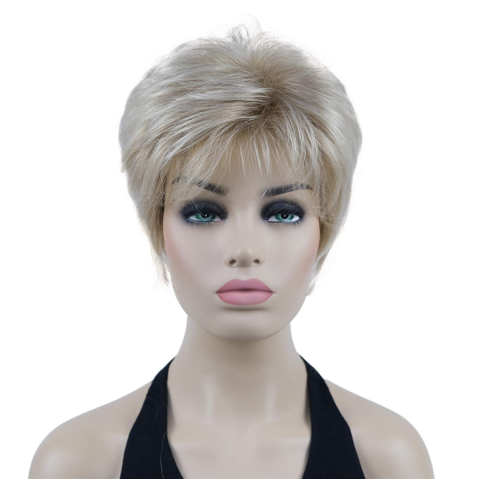 Lydell 6" Short Straight Women Wigs Classic Style Natural Layered Heat Resistant Synthetic Wigs (15BT613 Blonde Mix)