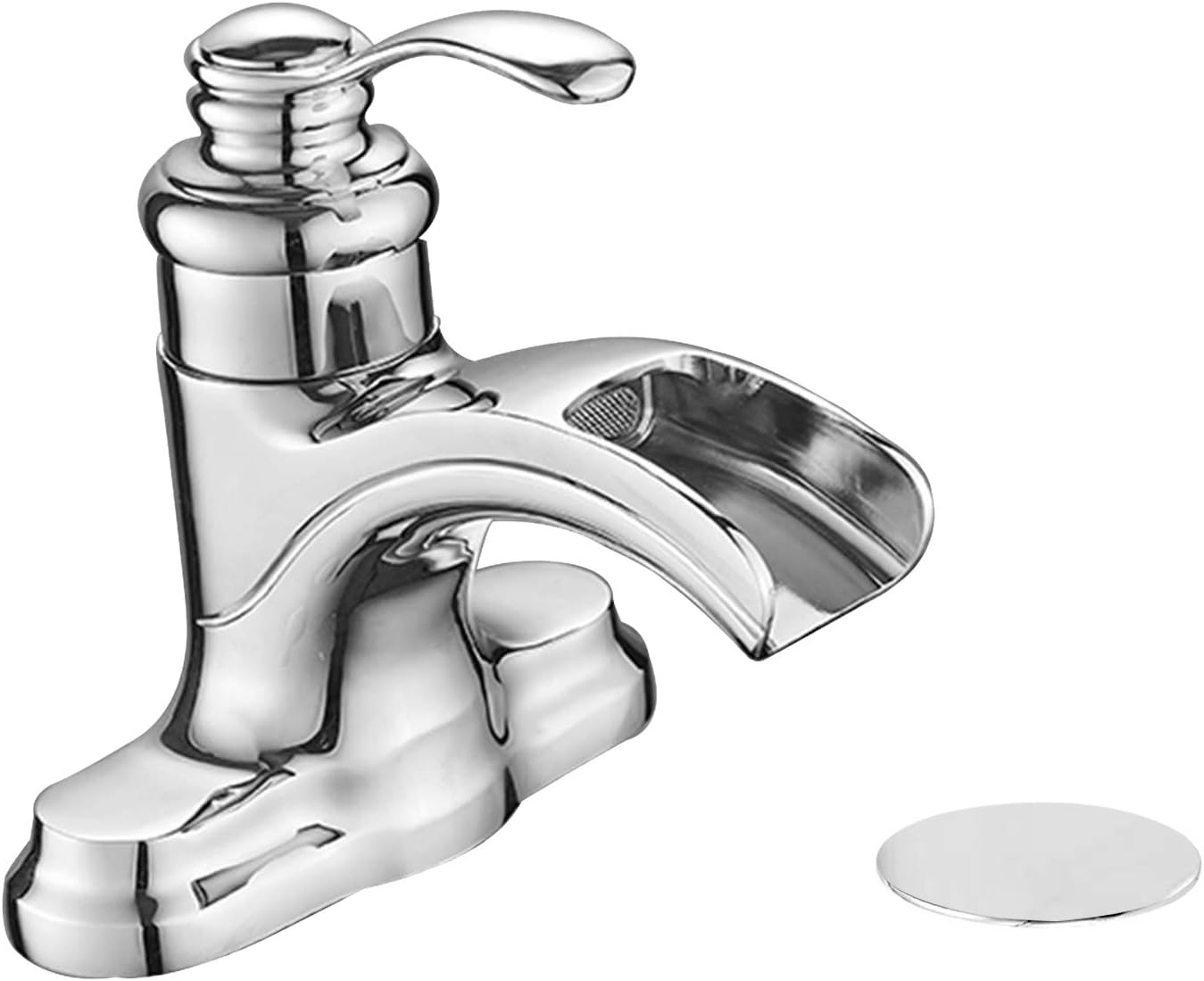 Greenspring Waterfall Single Handle 4 Inch Centerset Bathroom Sink Faucet Commercial Pop Up Drain With Overflow Included Chrome Finished