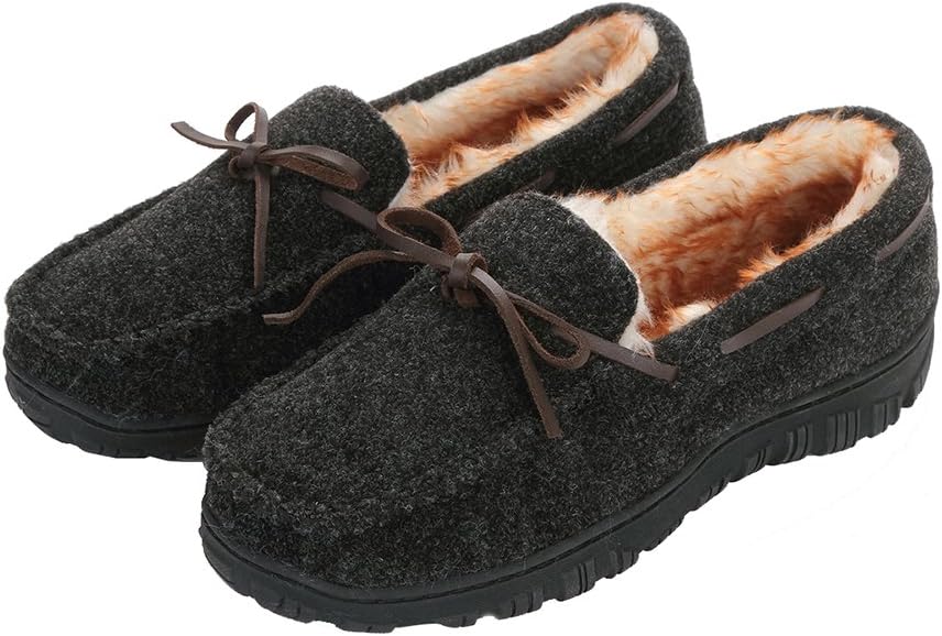 Men's Moccasin Slippers Casual Warm Household Comfy Shoes with Rubber Sole US 14 Gray