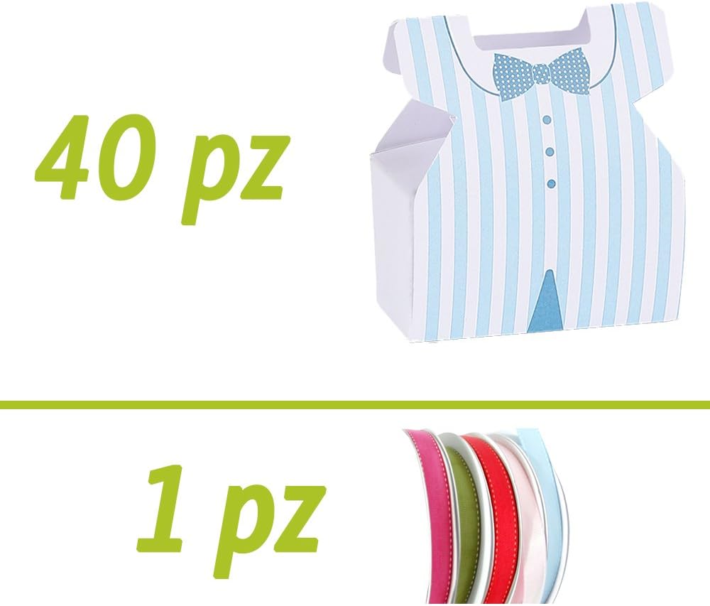 Splitting DIY Wedding Favours Kit | Birth or Christening Baby | Box Dress Sky Blue Baby Azrael | Pack of 40 | 50 MT of Free Tape