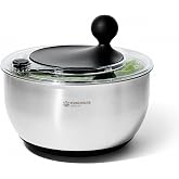 Nestware Kitchen Large Stainless Steel Salad Spinner, 5.3 Qt, Black | Lettuce Washer &amp; Dryer, Quick-Stop Brake, Colander Basket, Non-Slip Base, 304 Steel Serving Bowl