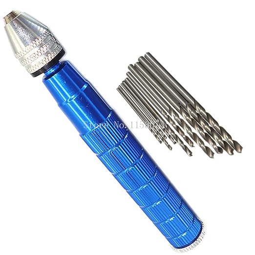 Generic 10pcs HSS Micro Twist Drill Bits Crafts Jewelry Making Tools + Aluminum Manual Hand Drill W/Keyless Chuck 0.3-3mm Mini Pin Vise