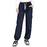 Haloumoning Girls Cargo Pants Kids Drawstring Elastic Waist Casual Jogger Pants with Pockets 5-14 Years
