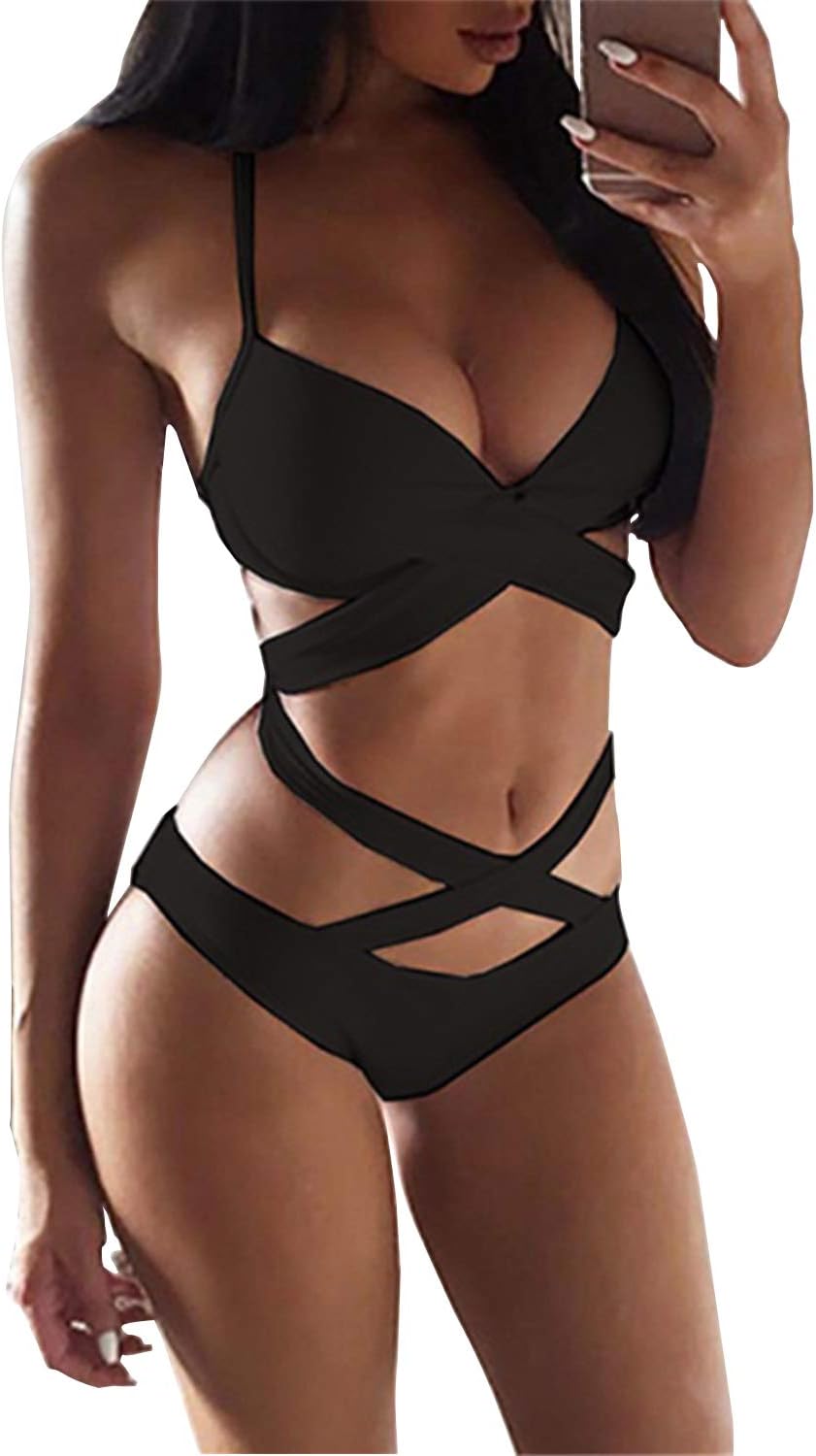 UPhitnis Women's Bikini Set Sexy Bikini Beach Swimming Costume Two Pieces Swimsuit Black