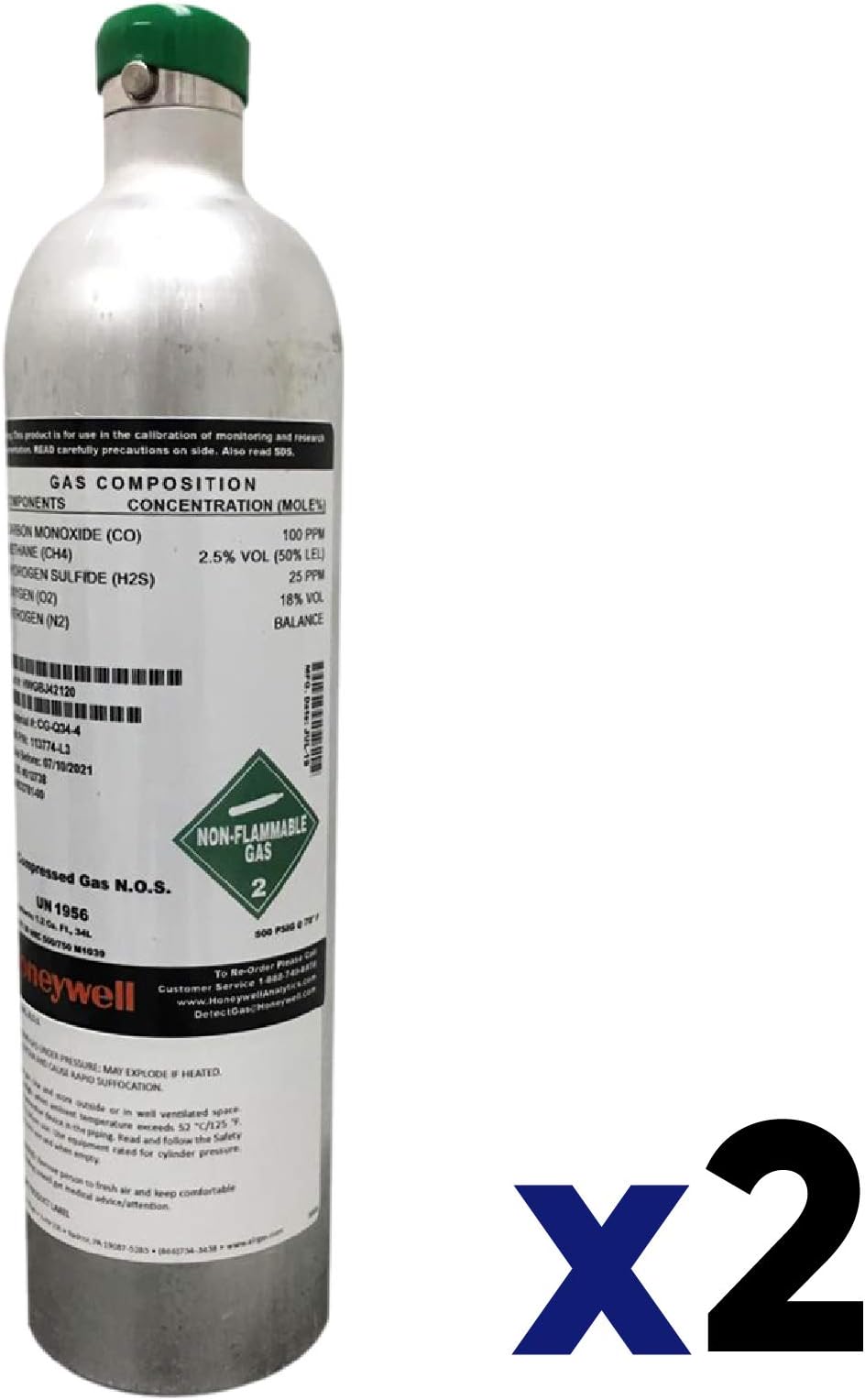 BW Technologies 113174 QUADGAS H2S Calibration Cylinder (2 Pack)