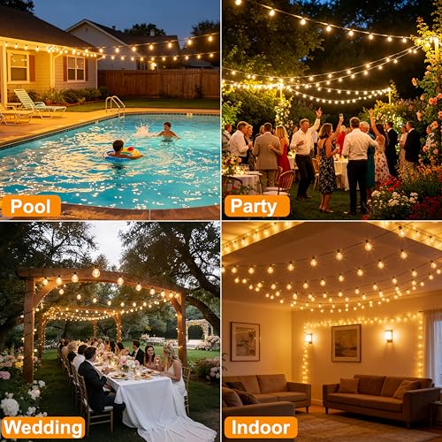 LaPitio Guirnalda Luces Exterior Impermeables con Bombillas Irrompibles | 60M, 100+4 Bombillas, Conectable, 2500K Blanco Cálido, para Fiestas de Cumpleaños, Bodas, Terrazas, Jardines Medianos