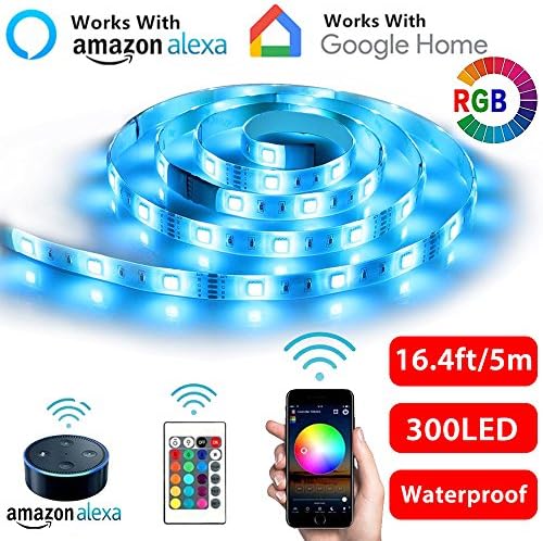 Wifi Smart RGB LED Strip Lights – Sisyphe 2018 New Design Power Supply IP65 Waterproof 16.4FT 300 LED 5050 SMD Music Rope Light Kit works with Alexa Voice, Phone Control, iOS Android App