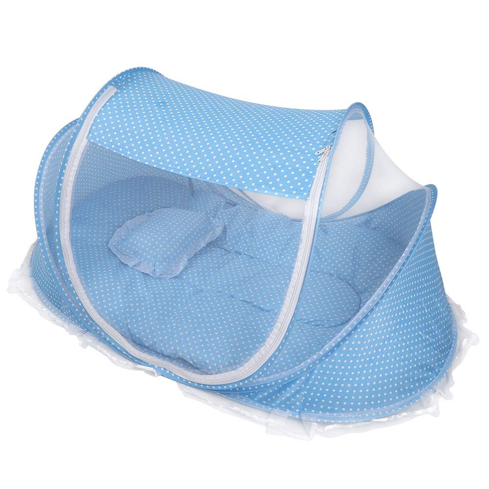 JULYKAI Baby Beach Tent,Portable Foldable Mosquito Net Anti-Bug Crib Cradle Tent with Mattress Pillow for Baby Infant Portable Baby Travel Tent (Blue)