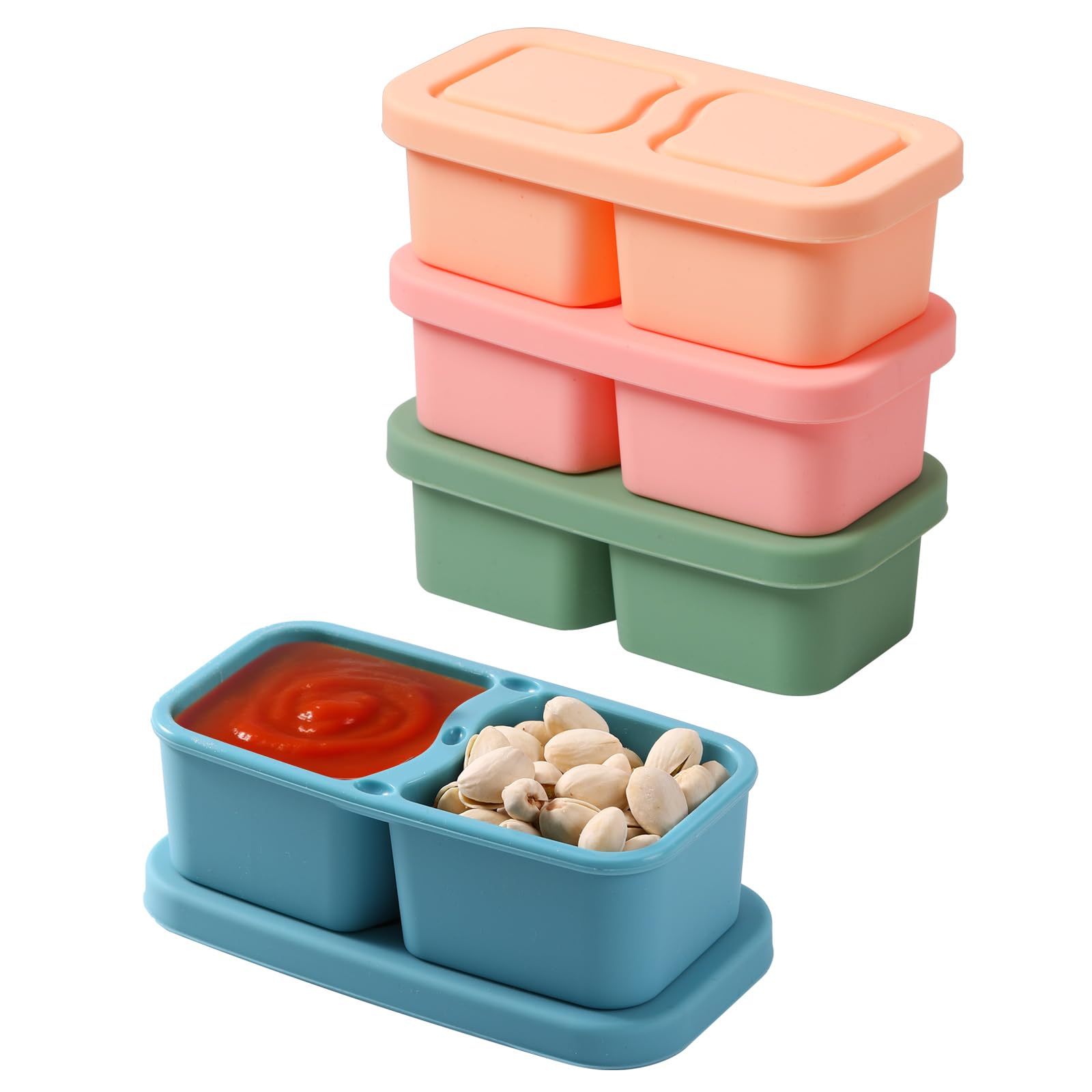 Photo 1 of ***INCOMPLETE SET / PINK AND ORANGE CONTAINERS ONLY**** UCBAT 4 Pack Silicone Snack Containers with Lids, 6.8 Oz Double Compartment Food Storage Containers for Picnic, School, Office, Travel Meal Prep and Kitchen Storag