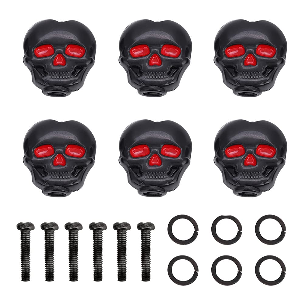 Alomejor 6pcs Tuning Peg Buttons Caps Guitar Tuners Machine Head Skull Shape Tuning Key Button Cap for Electric Guitar Replacement Parts (Black)