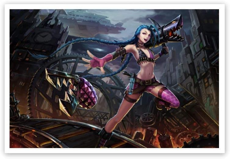 Ionia Anime League of Legends Poster,Jinx (32),3D Print Wall Art for Living Room,Bedroom,College Dorm Home Decorations Giclee Oil Paintings,16x24 inch Self-Adhesive