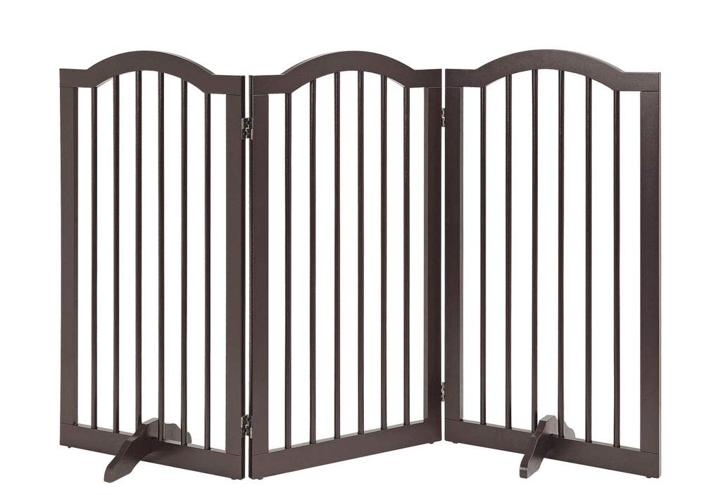 unipaws Arched Top Tall Pet Gate, Freestanding Stair Gate, Indoor Foldable Dog Gate, Safety Doorway Pet Barrier, Expands up to 152cm Wide 91cm Extra Tall, Espresso